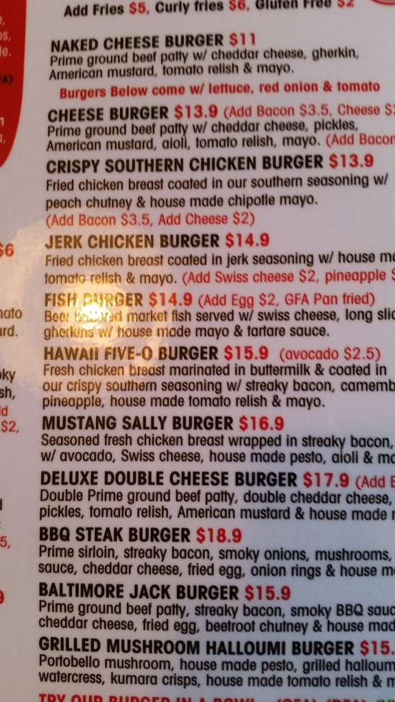 New Plymouth diner menu